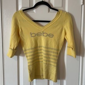 NWT bebe Pina Yellow/Silver 3/4 Sleeve Double V-Ne